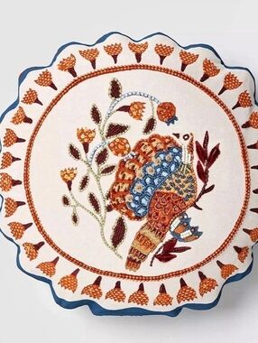 John Derian for Target Beaded Grouse Pillow White & Blue